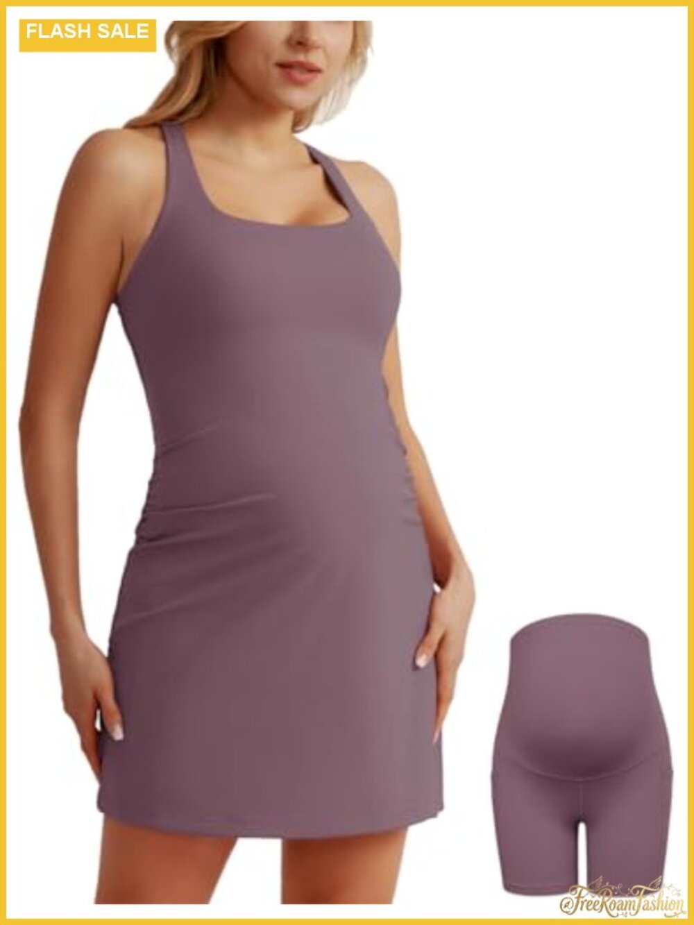 Maternity Tennis Dress with Detachable Shorts, Built-in Bra, X-Back